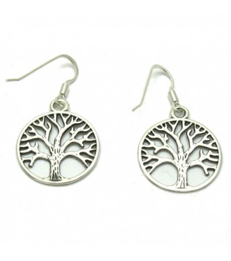 E000602 Dangling sterling silver earrings Tree of Life solid 925 Empress 